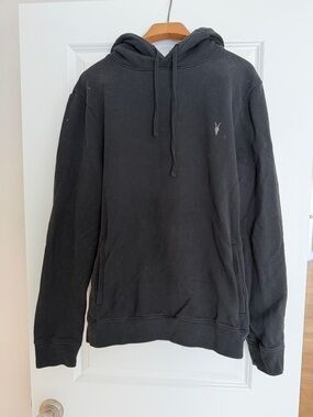 AllSaints Black Drawstring Hoodie with Subtle Logo